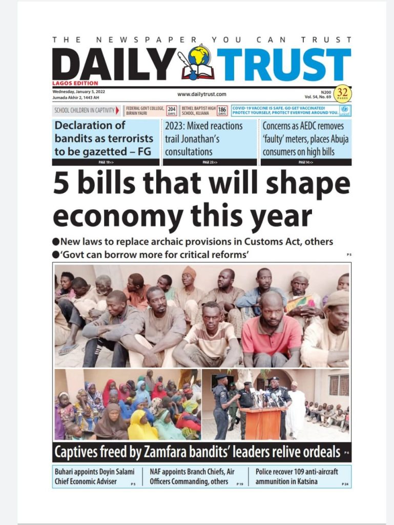 Nigerian Newspapers Daily Front Pages Review Wednesday January