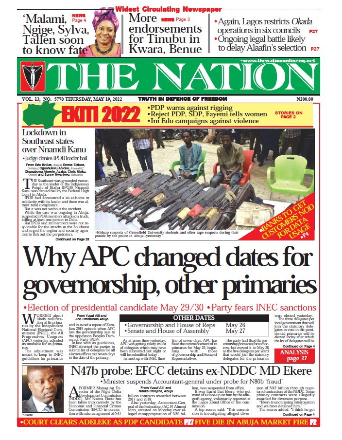 Nigerian Newspapers Daily Front Pages Review Thursday 19th May 2022