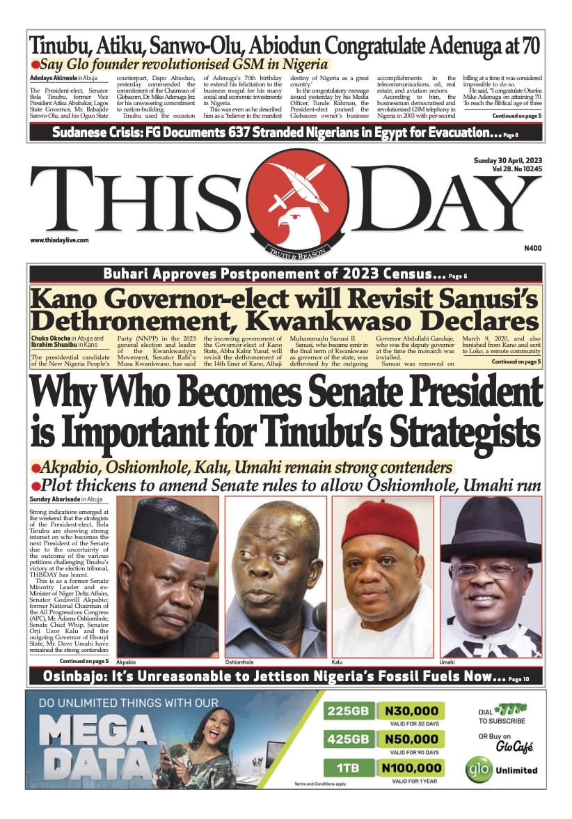 Nigerian Newspapers Daily Front Pages Review Sunday Th April