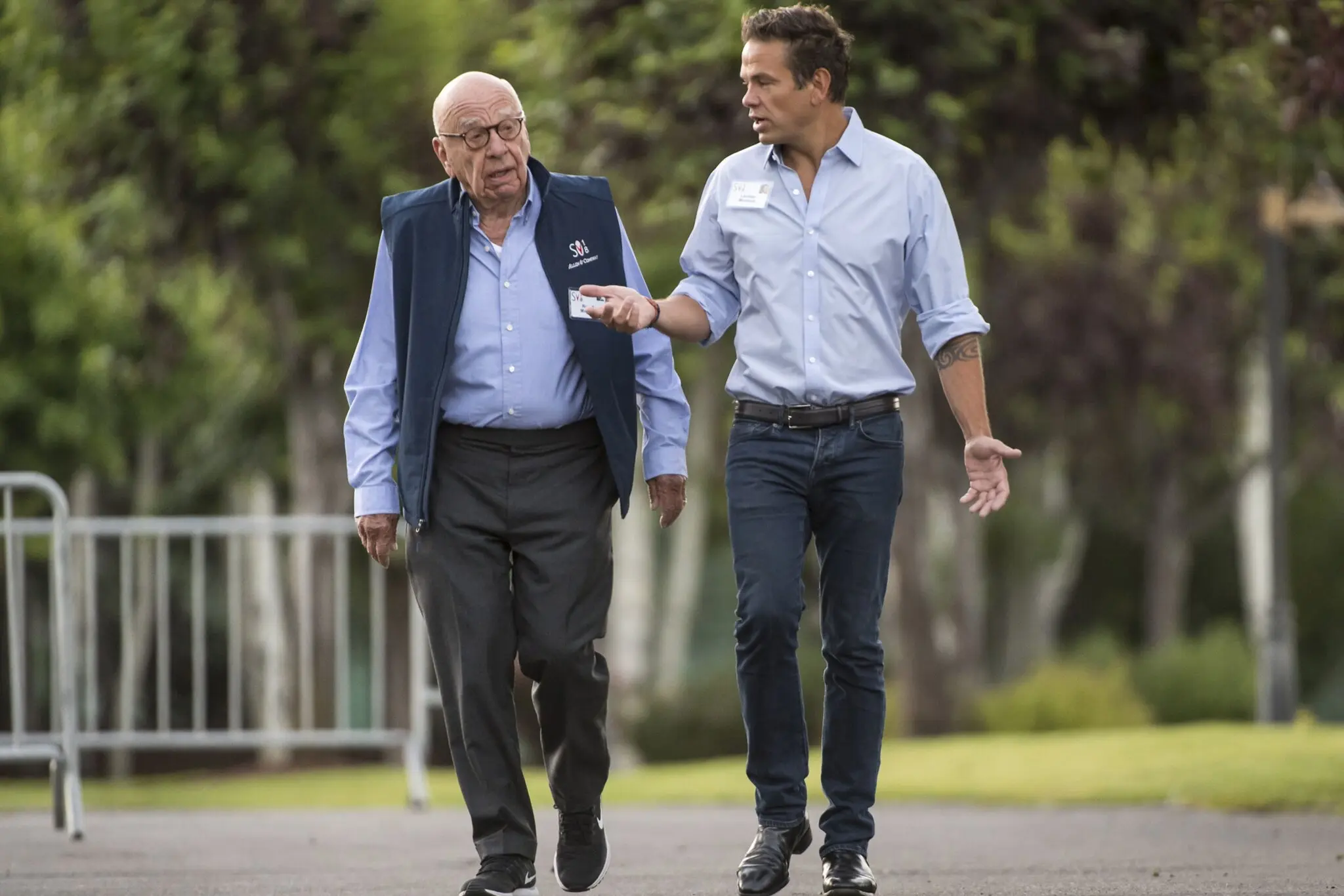 Rupert Murdoch and his son Lachlan Murdoch in Sun Valley, Idaho, in 2018.