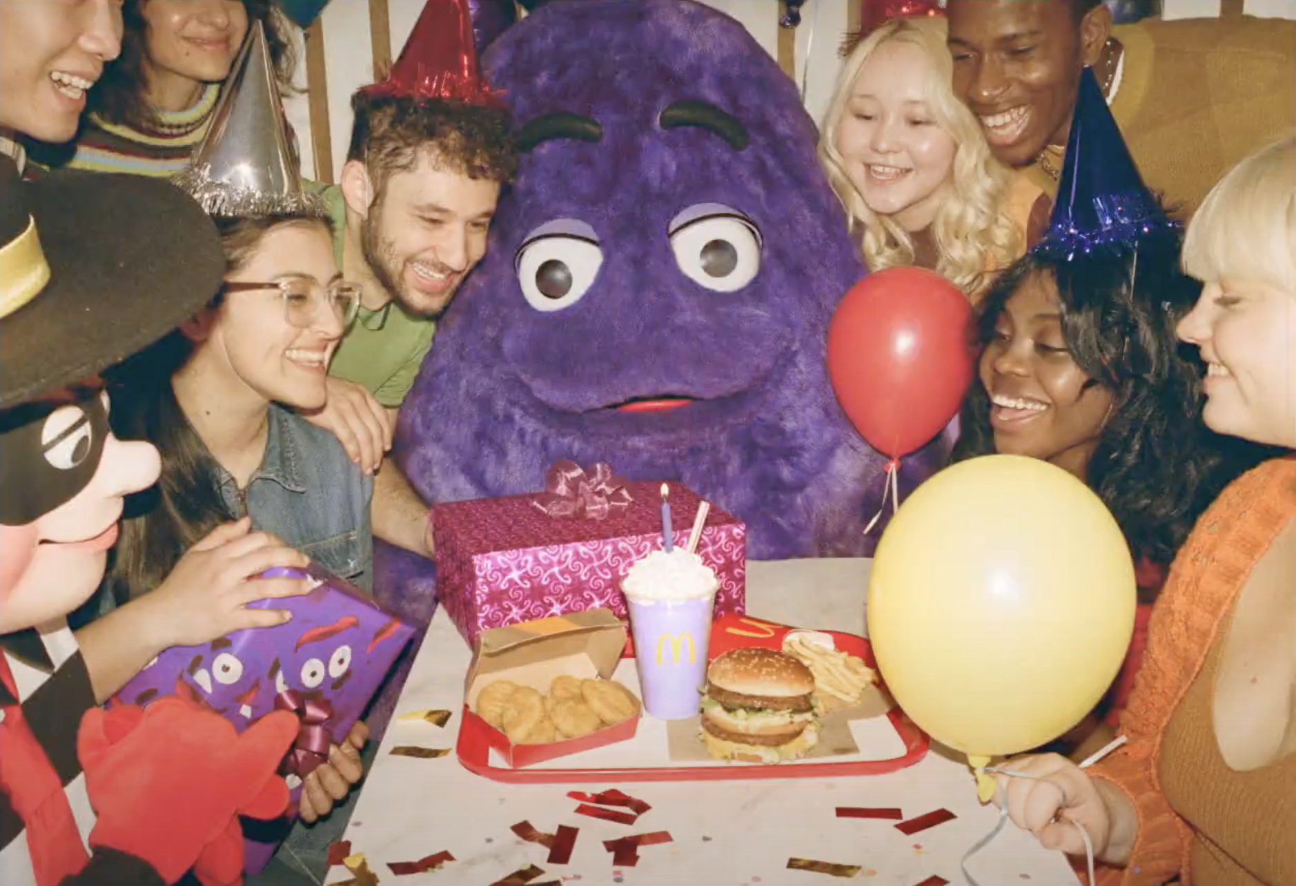 Grimace celebrating his birthday