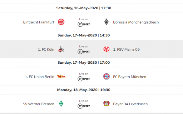 Full Fixtures As Football Resumes In Germany's Bundesliga