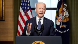 US President Joe Biden announces that the United States will withdraw its troops from Afghanistan on April 14, 2021 at the White House. © Andrew Harnik, AP