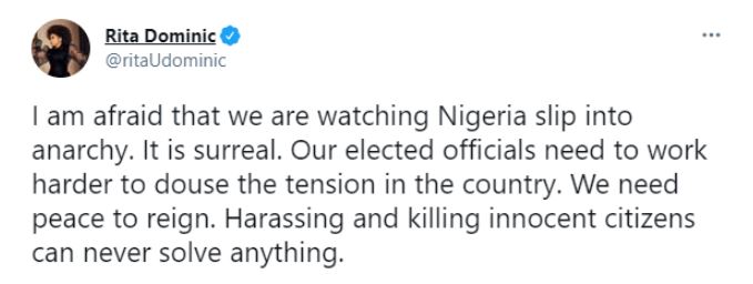 I Am Afraid - Actress, Rita Dominic Expresses Fear Over State Of Nation