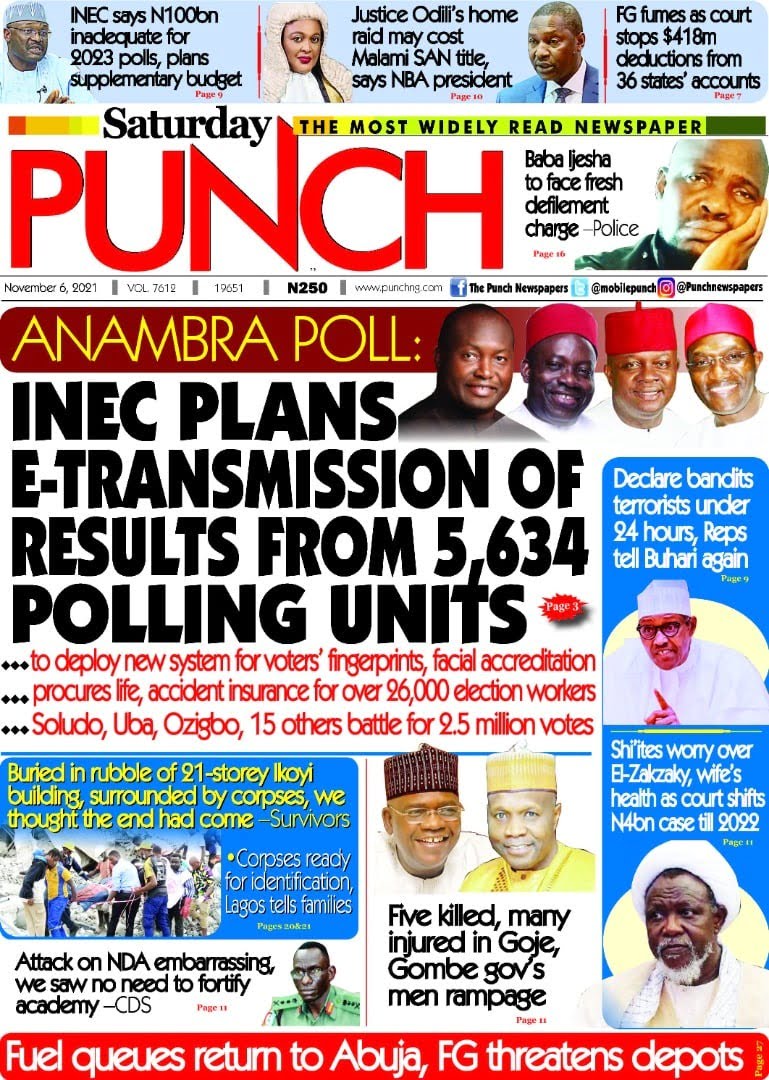 Nigerian Newspapers Daily Front Pages Review | Saturday, 6 November, 2021