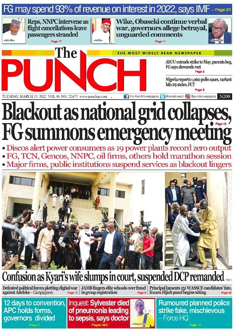 Nigerian Newspapers Daily Front Pages Review Tuesday 15 March 22