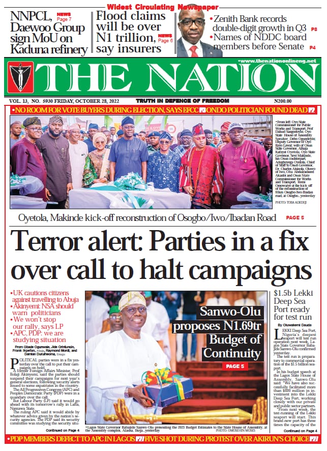 Nigerian Newspapers Daily Front Pages Review | Friday 28th October, 2022