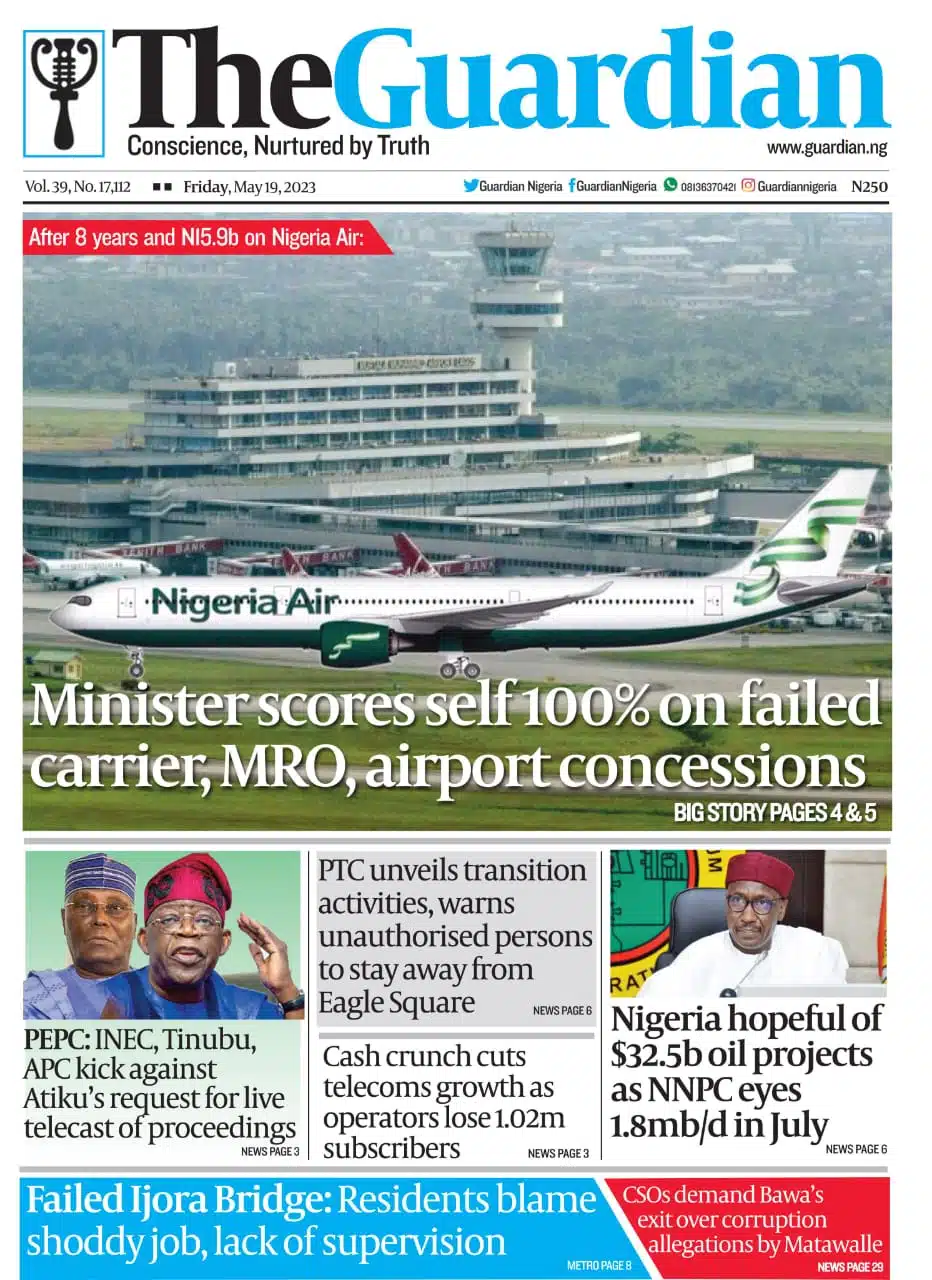 The Guardian Nigeria on X: Today in The Guardian – Acute outage imminent  as TCN, DisCos face-off deepens. Get a copy. #FrontPage #Headline #Business  #Politics #Sports #Pilgrims #Nigerians #Entertainment #News #Nigeria  #Africa #