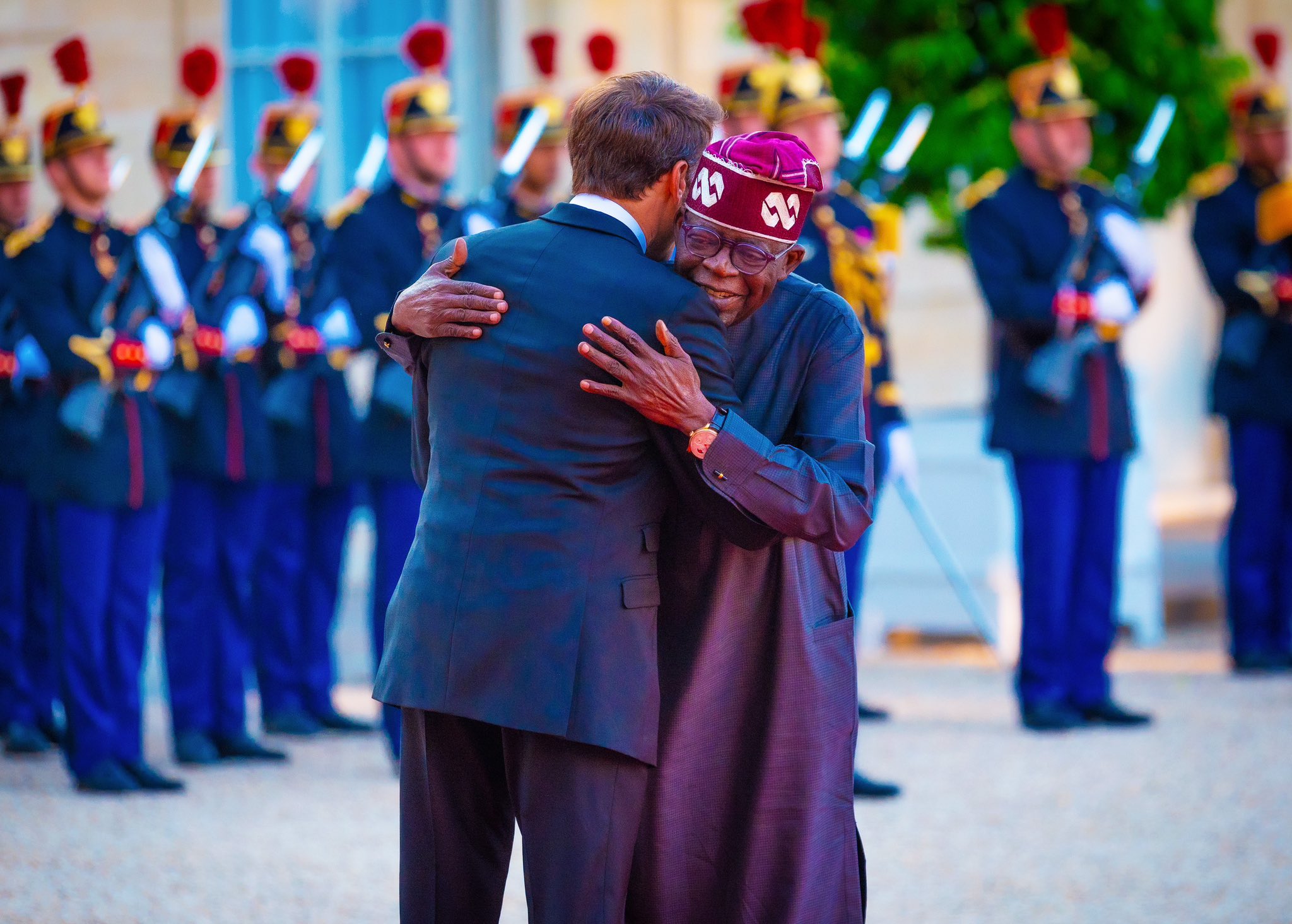 Moment Macron, Tinubu Exchanged Hugs At Paris Summit [Video]