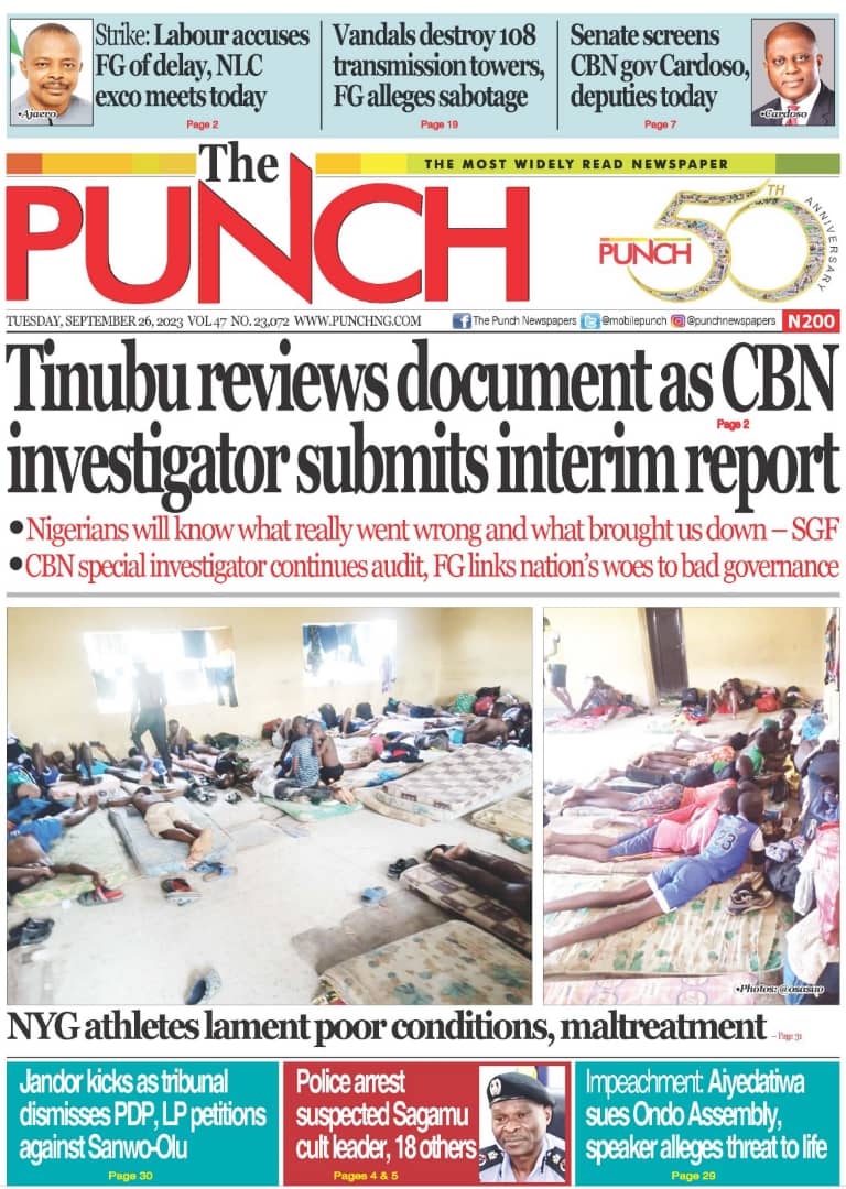 , Nigerian Newspapers Daily Front Pages Review | Tuesday 26th September, 2023, NigeriaDNA | Breaking News &amp; Top Headlines