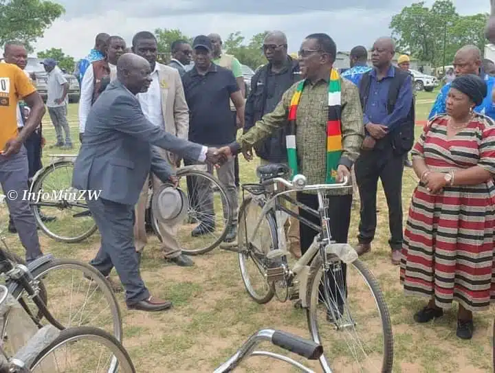 PHOTOS: Zimbabwe President, Mnangagwa Distributes Bicycles To Village Heads  As Christmas Gift