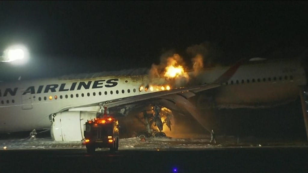 Breaking: Japan Airlines Plane On Fire After Collision With Coast Guard Aircraft