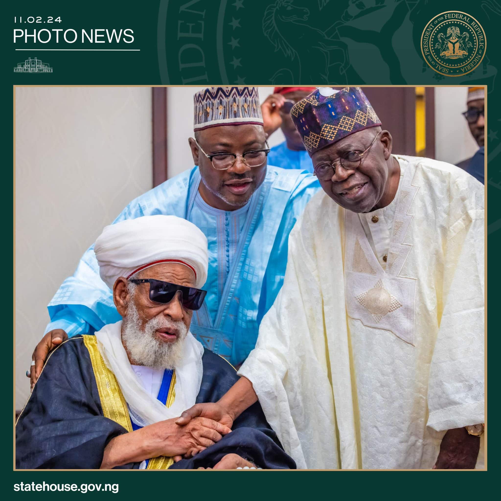 Tinubu Meets Tijaniyya Leader, Khalifa Muhammad Mahe Niass In Aso Rock (Photos)