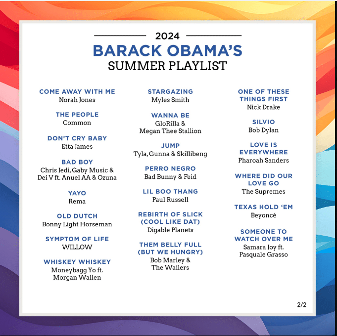 Obama’s 2024 Summer Playlist Includes Tems, Rema (View Complete List