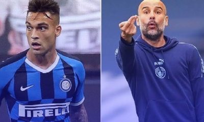 Pep Guardiola and Lautaro Martinez