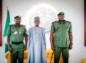 Acting COAS, Oluyede Meets NSA Ribadu, CDS Musa (Photos)