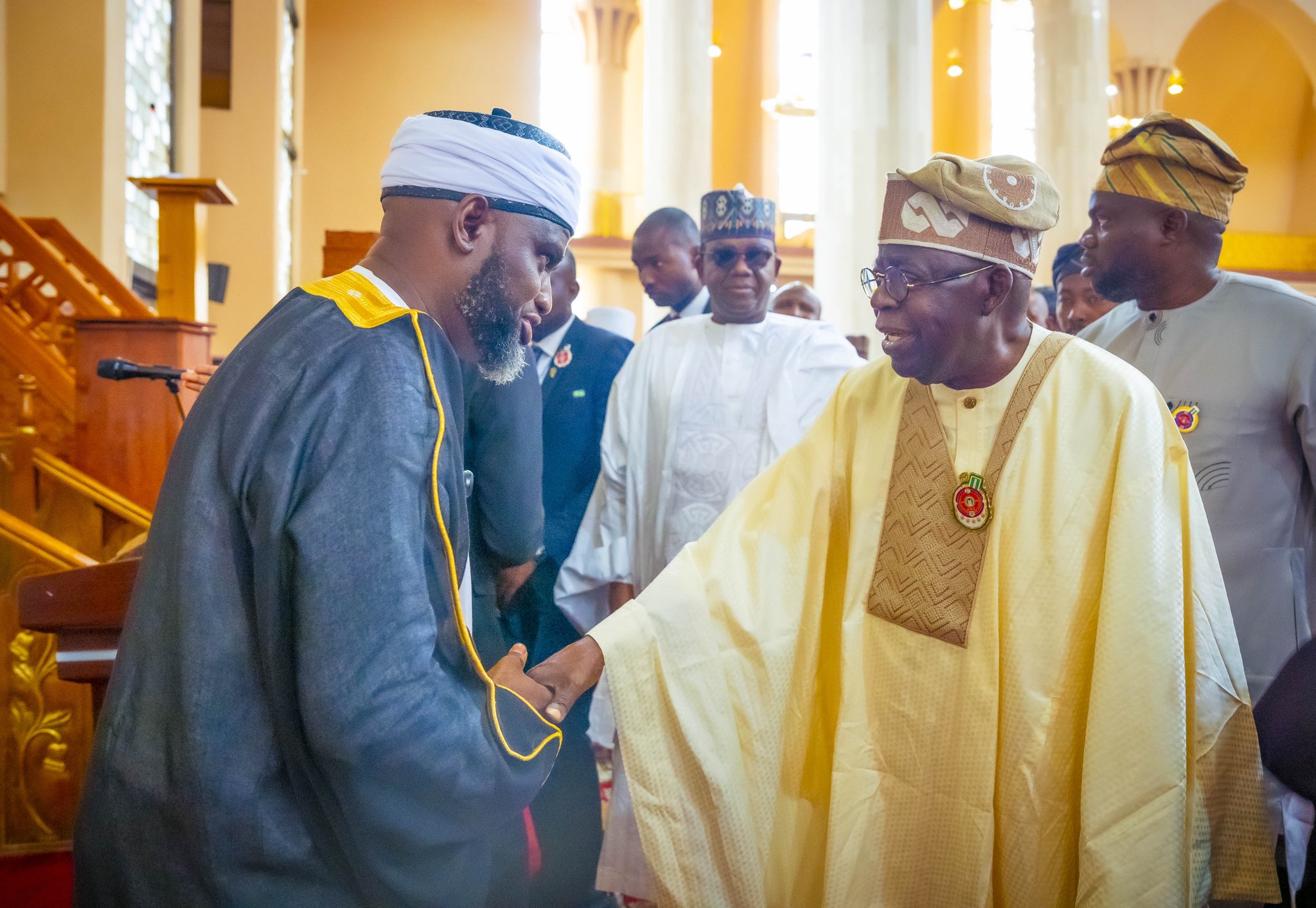 President Tinubu Attends Jumat In Abuja, Meets Ndume (Photos)