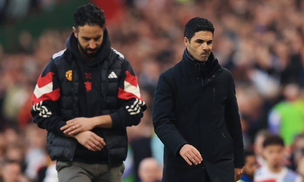 Mikel Arteta of Arsenal and Ruben Amorim of Manchester United